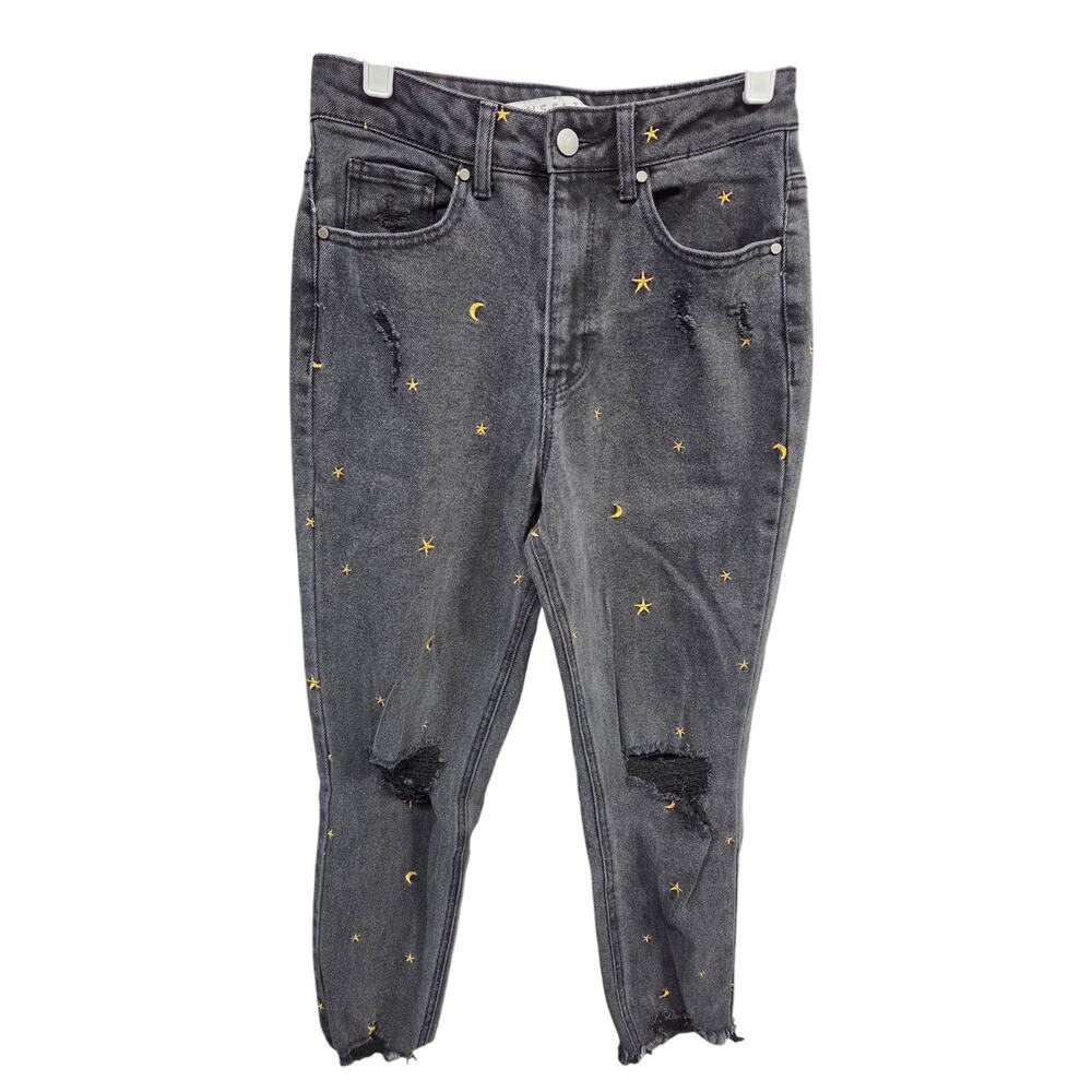 Charcoal Distressed Gold Embroidered Skinny Jeans - Tinseltown - 7